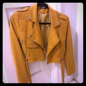 Mustard Cropped Suede-Like Polyester Jacket